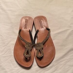 Mystique Boutique Black and Tan Beaded Sandals